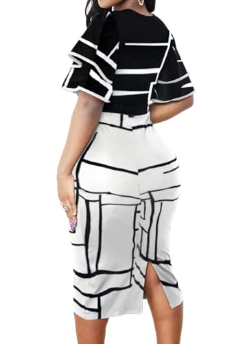 Image of Xinlees Women's Bodycon Pencil Dress Sexy Short Ruffles Sleeve Clubwear Basic Fitted Outfits Casual Midi Dresses