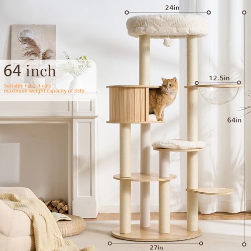 Torre para gatos de madera sólida con rascador 60 pulgadas miniatura 2