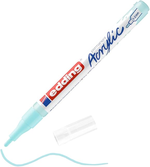 edding 5300 marker akrylowy cienki - niebieski pastel - 1 marker akrylowy wodoodporny - cienka okrągła końcówka 1-2mm - markery akrylowe do rysowania na płótnie, papierze i drewnie - do kamyczków