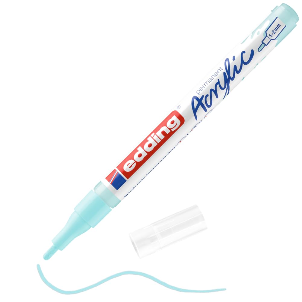 edding 5300 acrylic marker fine - pastel-blue - 1 waterproof acrylic paint marker - fine round nib 1-2mm - acrylic paint pen for drawing on canvas, art paper and wood - acrylic markers for pebbles