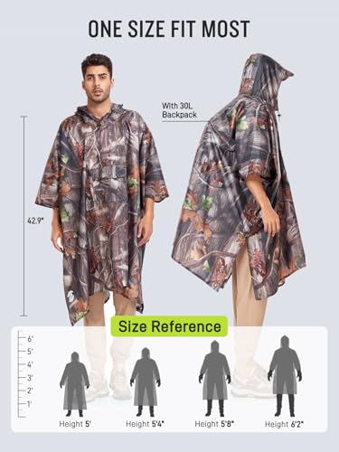 Image of SaphiRose Extra Thick Hooded Rain Poncho Double Layer Waterproof Raincoat Jacket for Men Women Adults