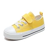 Zoroadke Toddler Shoes Boys Canvas Low Top Sneakers Girls Hook and Loop Yellow Casual Slip on Shoes Kids Classic Walking Shoes Size 10