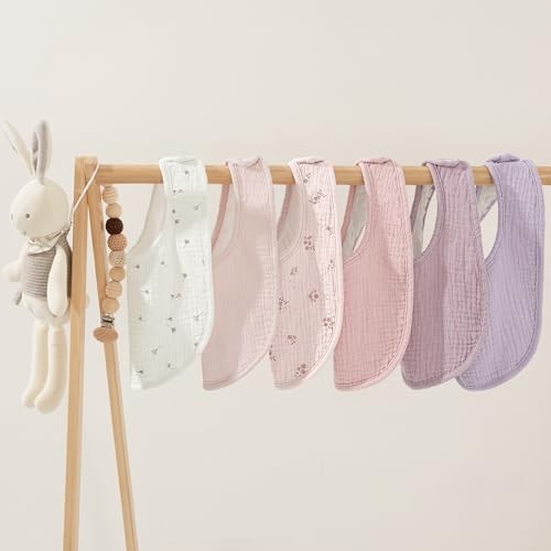 Image of Susurration Muslin Baby Drool Bibs 6Pack Soft Square Adjustable Baby Bandana Bibs for Unisex Girls & Boys