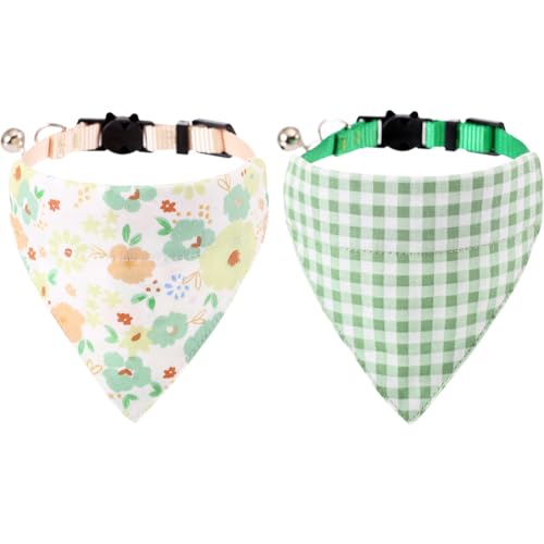 Cat Collars Breakaway with Bandana Bell Plaid Flower Pet Kitten Collar Adjustable for Small Dog Puppies