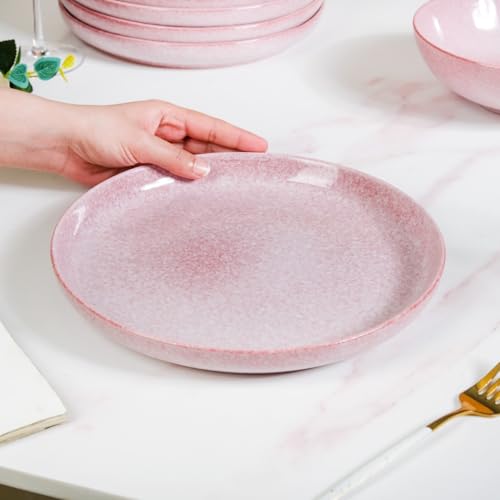 Image of Nestasia Ceramic Set of 6 Dinner Plates (10 Inch Each) - Microwave & Dishwasher Safe Full Plates with Stoneware Texture - Perfect for Home, Kitchen, Dining & Gifting (Pastel Pink)