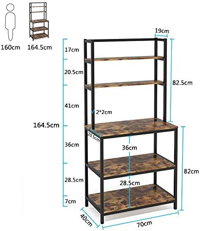 Tribesigns Kitchen Baker's Rack Microwave Oven Stand Spices Utensils Kitchen Utility Storage Shelf Free Standing Industrial 5-tier Organizer with Iron Tube Frame (Rustic Brown)
