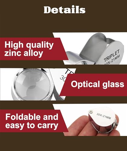 30x Magnifying Glass for Reading, Magnifying Glass, Jewellers Loupe Folding Type Magnifying Lens Jewelry Identification Magnifier Electronic Component Parts Pickup 2 417E8qHUNCL