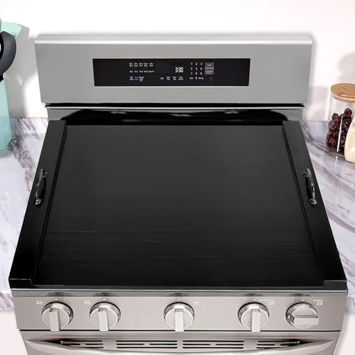Wooden Stove Top Cover Board for Gas Burner & Electric Stove, Acacia Wood Noodle Board Stove Cover with Handle for Gas Stovetop 4 & 5 Burners, Stove Top Cutting Board Oven Top Cover Cooktop Protector