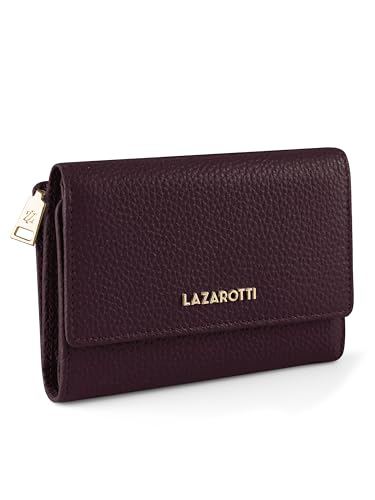 Porte-monnaie cuir Bologna Lazarotti grand portefeuille bordeaux avec fermeture éclair