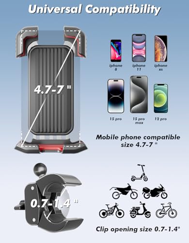 ANCHOM Motorcycle Phone Mount, Bike Phone Holder Handlebar Clamp with Upgraded Double Locked Clip, Motorcycle Accessories Full Protection Compatible with iPhone, Samsung, All Cell Phone