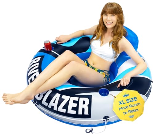 Sunlite Sports 53' Extra Large Inflatable River Tube Float - Heavy Duty River Float Pool Floats Lake Premium Water Tubes for Floating Recreational River Raft Lounge Floaties with 2 Cup Holders