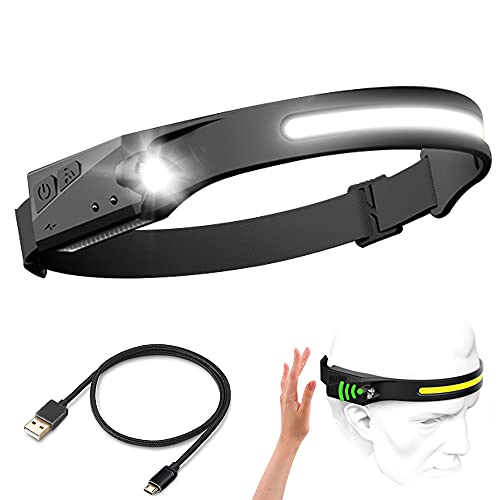 1PCS Rechargeable LED Headlamp with All Perspectives Induction 230° Illumination,Wide-Beam 350 Lumen Super Bright , 5 Light Modes,Weatherproof Sensor Camping Headlamps,for Hiking Cycling Fishing