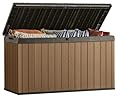 Keter Darwin 150 Gallon Resin Large Deck Box - Organization and Storage for Patio Furniture, Outdoor Cushions, Garden Tools, Brown & Black