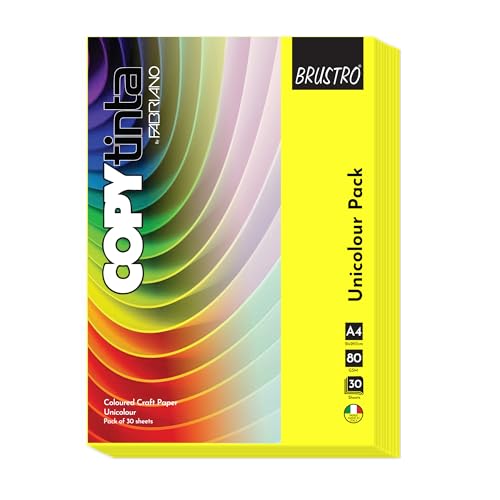 Image of BRUSTRO Copytinta Coloured Craft Paper A4 Size 80 GSM Bright Yellow Shade (Giallo), 60 Sheets Pack | Double Side Colored, Ideal for Origami, Scrapbooking, Making Card, DIY Art & Craft.