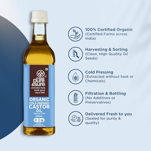 Image of Pure & Sure Organic Cold Pressed Castor Oil 500 Ml | For Hair Growth, Eyelashes, Eyebrows & Skin
