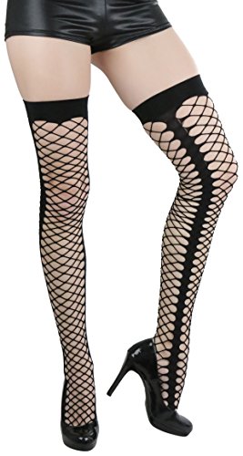 Image of ToBeInStyle Women's Sexy Nylon Versatile Fine Fishnet Thigh High Stockings w /Opaque Band