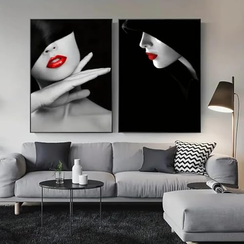 Affiche sur toile femme déco murale moderne noir et blanc grand format 70x100 cm