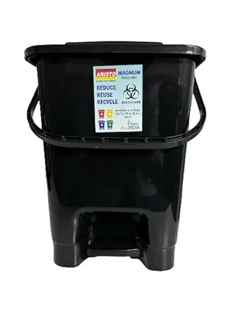 ARISTO Plastic Pedal Dustbin With Handle 15 ltr Black
