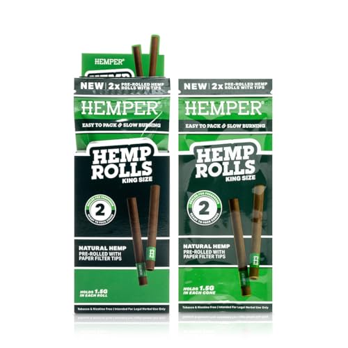 Hemper King Size Pre-Rolled Hemp Rolls with Paper Tips - 2PK | 12ct Display | Hand-Rolled, Natural Hemp Paper Rolls in Protective Case for Smooth, Clean Burn and Freshness - (Natural)