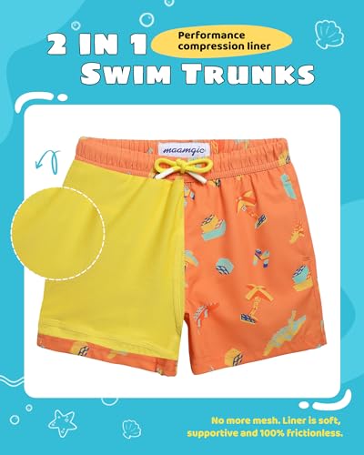 Image of maamgic Boys Swim Trunks with Compression Liner Toddler Stretch Swim Shorts