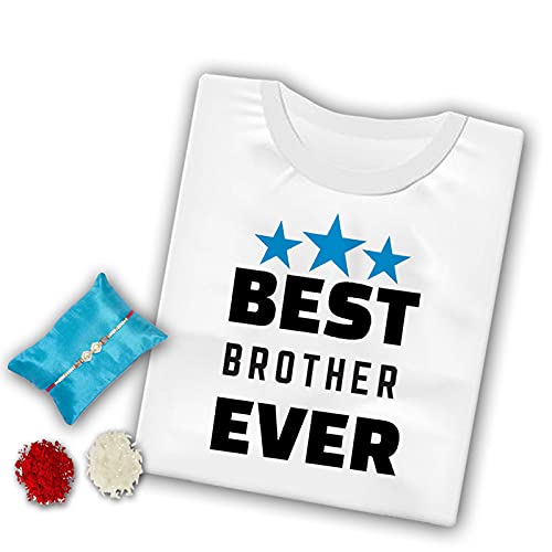 HD RAPID DESIGN Special Rakhi Gift Combo for Brother Includes Rakhi, Roli, Chawal and Printed White T-Shirt - Medium (B098XPVSJZ) Amazon Price History, Amazon Price Tracker