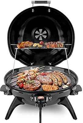 Techwood 1600W Indoor Outdoor Electric grill, Electric BBQ Grill, Portable Removable Tabletop grill, Black