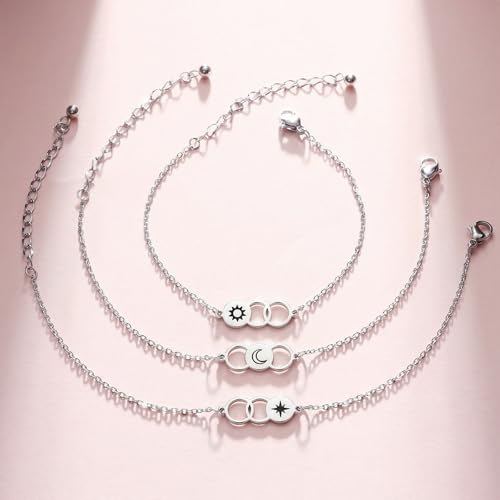 Image of 2 & 3 Pcs Triple Heart Link Sister BFF Bangle Bracelet Set | Matching Bestie Friendship Jewelry, Mother's Day Graduation Gifts for Women Teengirls