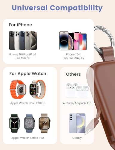 Image of RORRY CharmGo Portable Charger, 5000mAh Portable Charger Power Bank with Built-in Cables, Travel Keychain Battery Pack for Apple Watch and iPhone Air /17 /16 /15 /14 /13 /12, Cinnamon Clay
