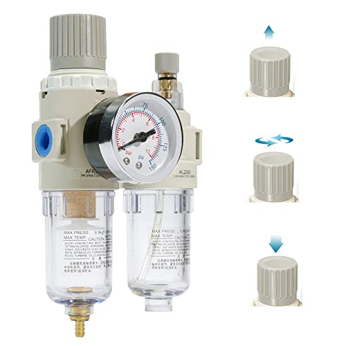 1/4" Npt Compressed Air Filter Regulator Lubricator Combo Pneumatic Air Dryer For Compressor,Water/Oil Trap Separator With Gauge(0-150 Psi), Semi-Auto Drain, Bracket #TOP1