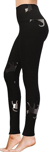 Image of High Waisted Full Length Workout Not See Through Leggings Capri Shorts Soft Stretchy (Black Cat, S-M)