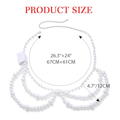 DRESBE Light Up Pearl Waist Belt LED Bikini Body Chains Rave Body Accessories for Women White4