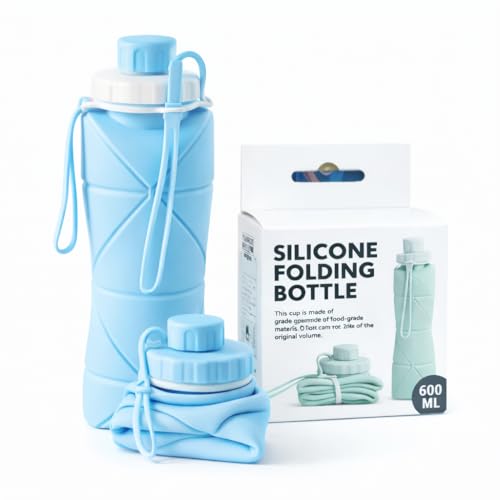Image of Folding Silicone Water Bottle 600ml for Sports Outdoor Travel Running Riding Camping Hiking BPA-Free Leak-Proof Portable Collapsible