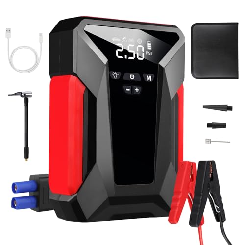 Jump Starter Power Pack, 12V Portable Car Battery Booster Jump Starter, Car Air Pump, 1800A Peak Portable Car Jump Starter, Type-C Charge, LCD Screen, for Cars, Motorbikes, Trucks, Electric Vehicles
