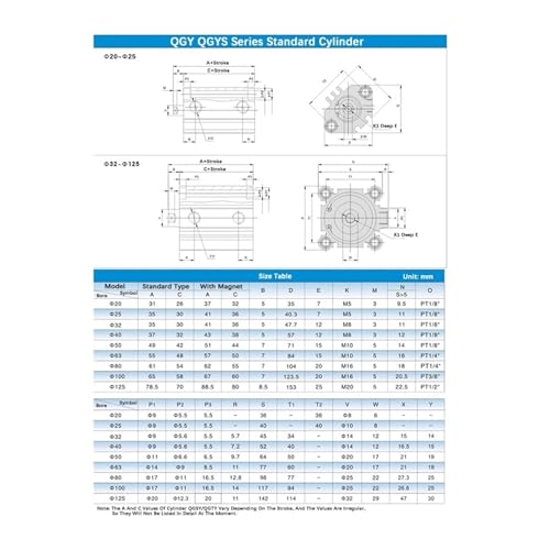 Vérin pneumatique QGY63 compact à course de 30mm pour usine