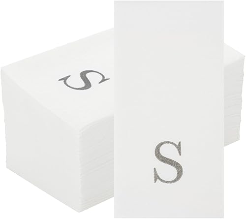 Miniatura 275 de Luxenap - Toallas de invitados de 15.8 x 7.9 pulgadas, 50 toallas de mano con letras plateadas, letra "P", fuente Sans Serif, servilletas de papel