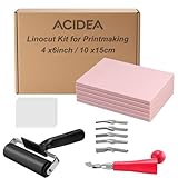 Acidea Gummistempel Schnitzblöcke Linoldruck Platte Set, mit 5 Stück 10x 15cm Linolplatten, Bildhauerwerkzeugen, Pauspapieren und Brayer Roller, Linoleum Druck Set für Druckgrafiken Kunsthandwerk