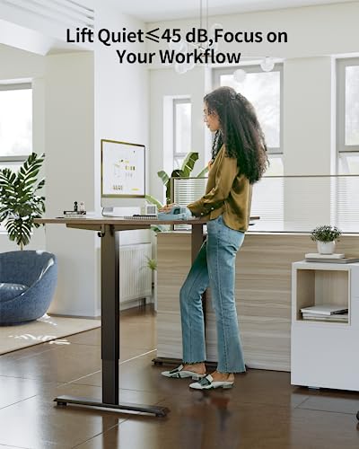 Image of FEZIBO One-Piece Standing Desk, 55 inchx24 inch Seamless Tabletop Electric Height Adjustable for Home Office, Study Rooms & Multi-Device Workstations, Rustic Brown