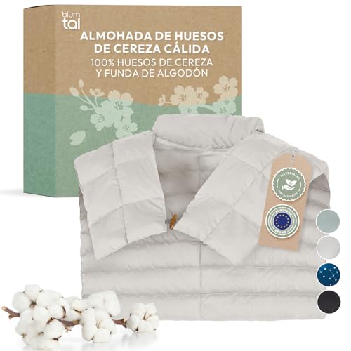 Blumtal Saco Termico Huesos Cereza - Almohada con Relleno de 100% Huesos de Cereza - para microondas con Funda 100% de algodón Certificado Oeko-Tex - Almohada Cervical contra el Dolor de Cuello Beige