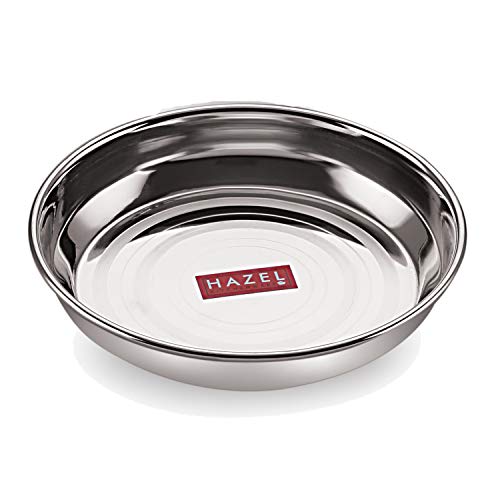 Image of HAZEL Small Steel Plates for Snacks | Stainless Steel Plates Set | Breakfast Plates, 300 ML, Set of 3