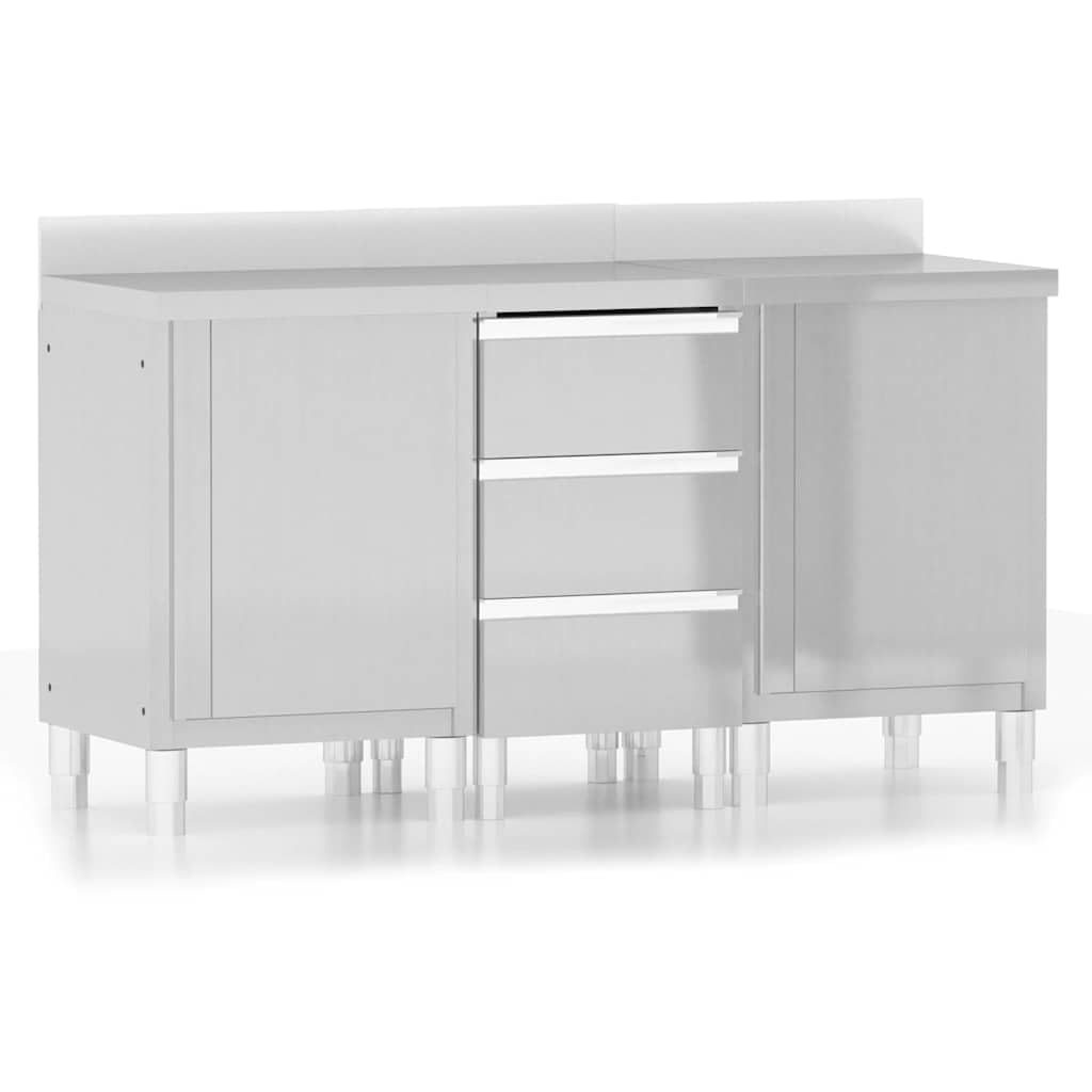 vidaXL 3 x Commercial Kitchen Cabinets Work Tables Storage Cabinets Kitchen Equipment Home Interior Stainless Steel