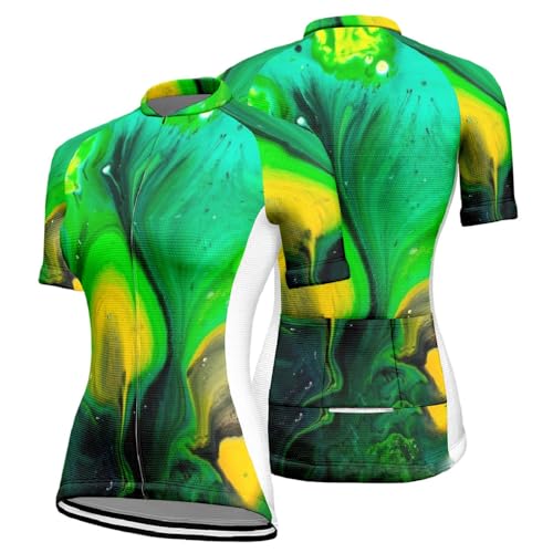 Mateju Maillot Ciclismo para Mujer XS-3XL, Manga Corta Ropa Ciclismo Cómodo Transpirable Exterior, Verano Secado Rápido Camisetas Manga Corta Camiseta Elástico (Verde,XXS)