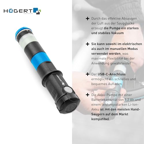 Högert Technik - Akku-Pumpe für Handsaugnäpfe | Handsaugpumpe | Pumpe | Spannung: 3,6 V
