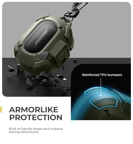 Image of Dexnor for Bose QuietComfort Earbuds Protective Case with Drop-Proof Lock, Shockproof Rugged Bumper Cover with Carabiner & Keyring for Bose QuietComfort Earbuds 2024 Green（Charger not Included）