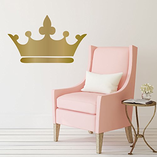Princess Crown Wall Decal - 25In X 15In Metallic Gold Vinyl Decorative Sticker For Woman's Or Girl's Room | Kids Royalty Theme Playroom Or Baby Nursery Decor | #TOP3