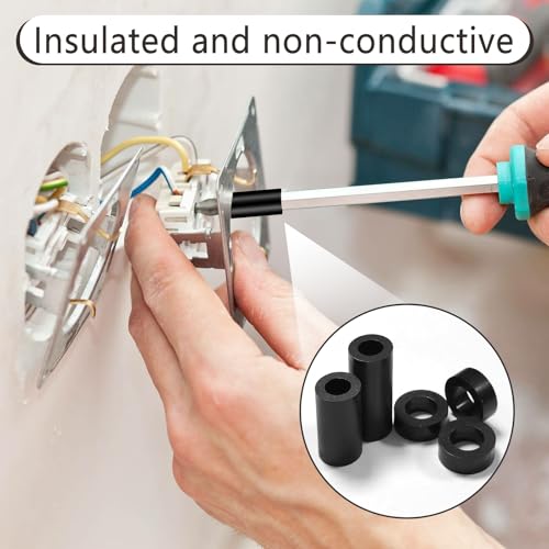 gaoduanluoluo 90 Stück Runde Abstandshalter Kunststoff, Distanzhülsen für M6 M8 Schrauben, Isolierung Beilagscheiben Ohne Gewinde Säulen Set, Unterlegscheiben Kunststoff mit Aufbewahrungsbox (Schwarz)