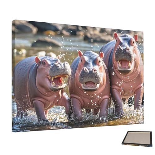 Peinture décorative sur toile bébé hippopotame COWMGHLDFL pour salon et chambre