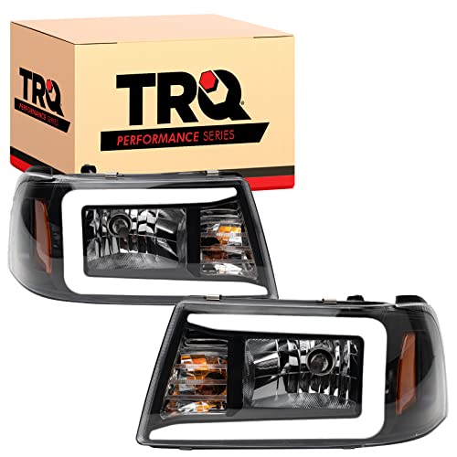 Image of TRQ Performance Driver and Passenger Side Headlight Assembly Set Black Housing Clear Lens Compatible with 01-11 Ford Ranger