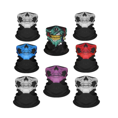 Wysummer 8Pcs Scarves Bandanas Skull Face Tube Black Headband, Motorcycle Multi Function Headwear Hat Scarf Ski Mask For Dust Outdoors Sports (2A) #TOP2