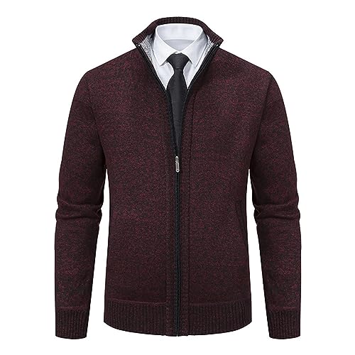 Cardigan Sweaters for Men Ribbed Knitted Stand Collar Warm Winter Sweater Zip Up Long Sleeve Casual Sweaters3
