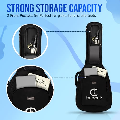 Image of True Cult Acoustic Guitar Bag /Cover with Foam Padding (Black) Strong and Durable for Multiple Sizes and Shapes Folk /Classical Guitars 38 inch, 39 inch, 40 inch, 41 inch (Black)